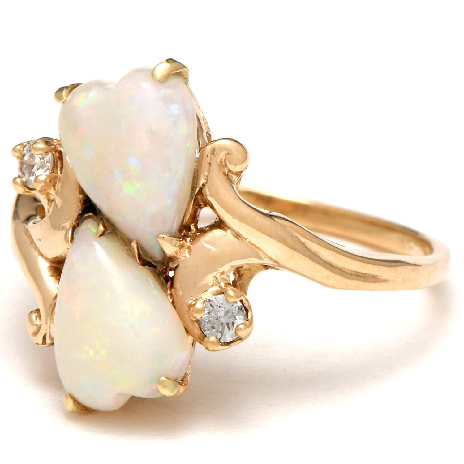 14KY Double Hearts White Opal (2.7) & Diamond (0.10) Ring-1