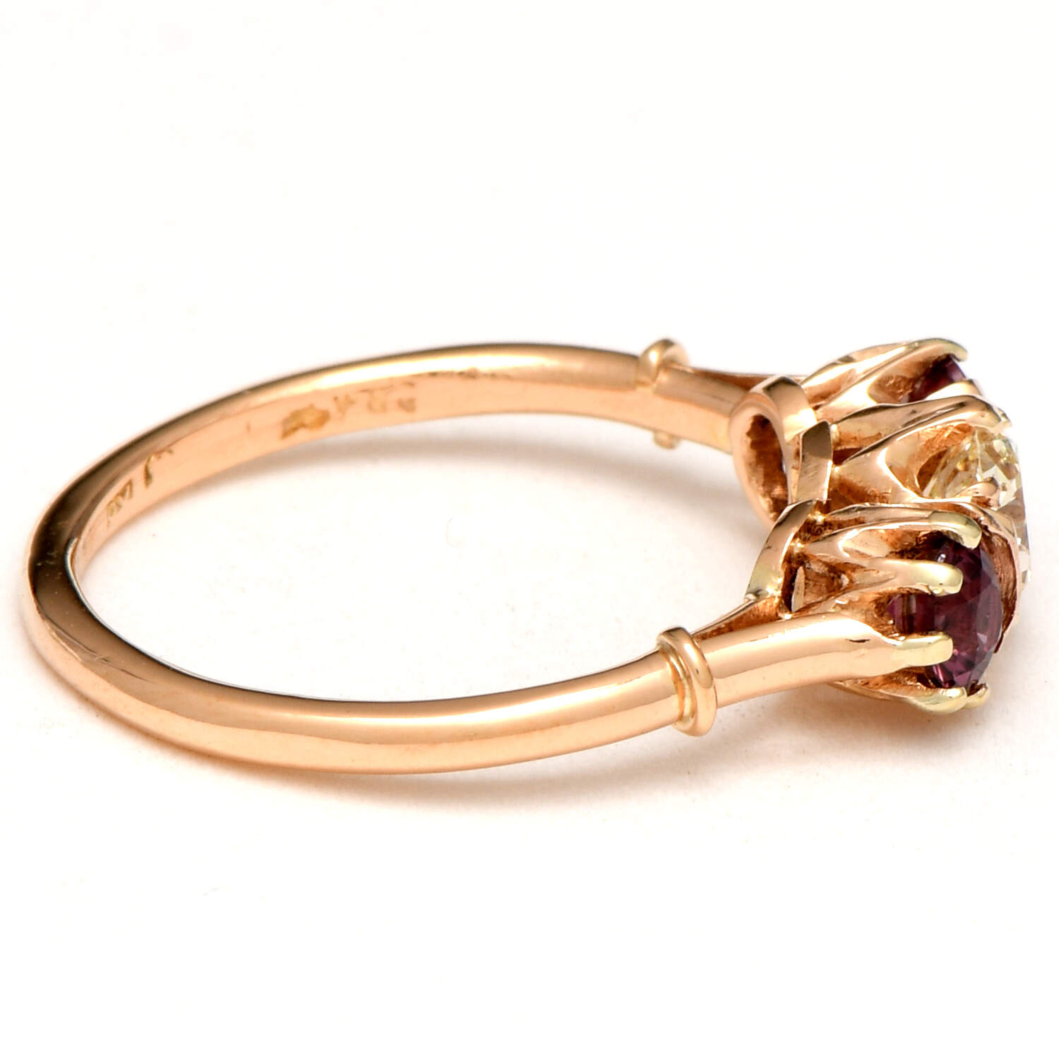 18KY Three Stone Diamond(0.40) & Ruby(0.40) Ring-4