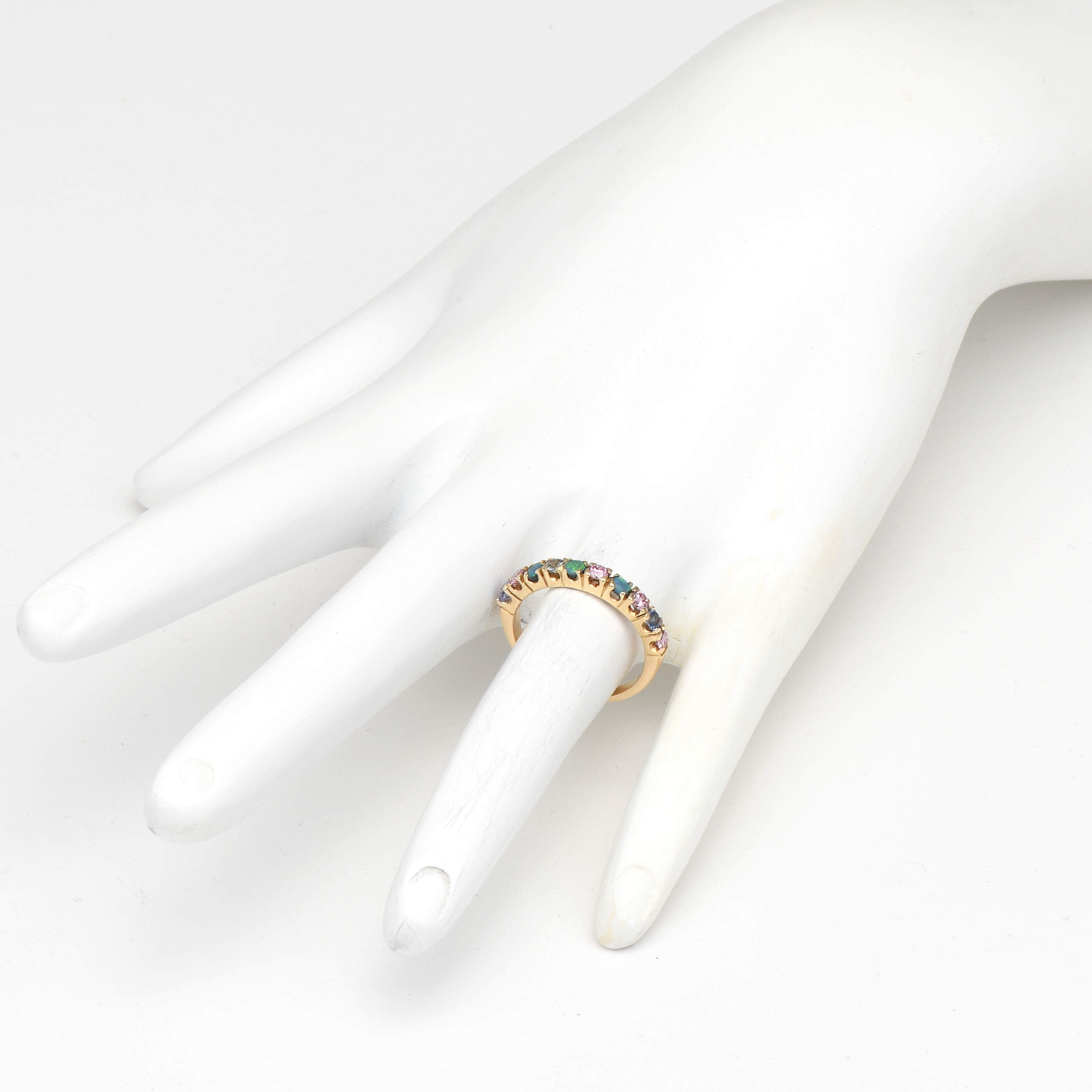 18KY Sapphire (0.63) & Black Opal Band Ring-6