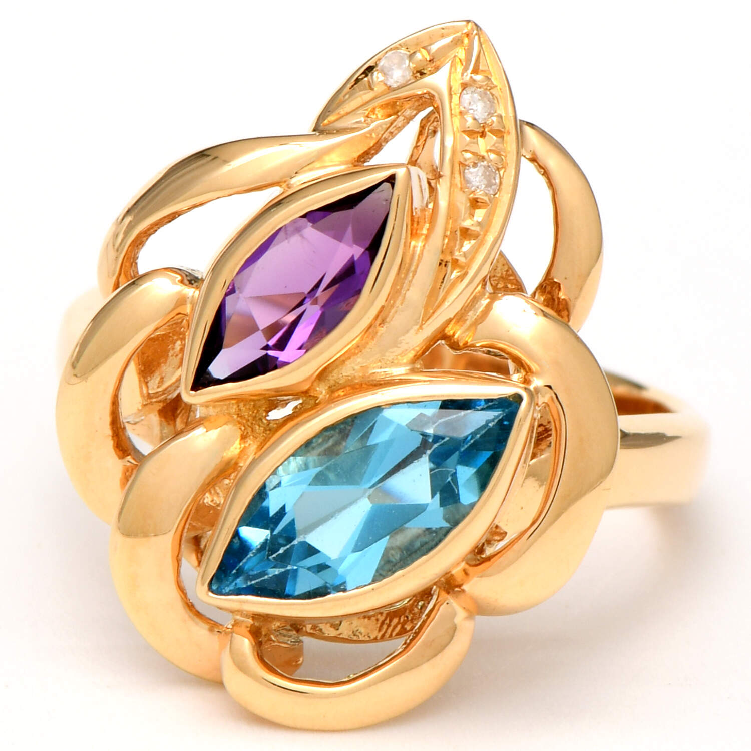 18KY Blue Topaz(0.92), Amethyst(0.32) & Diamond(0.02) Cocktail Ring-1