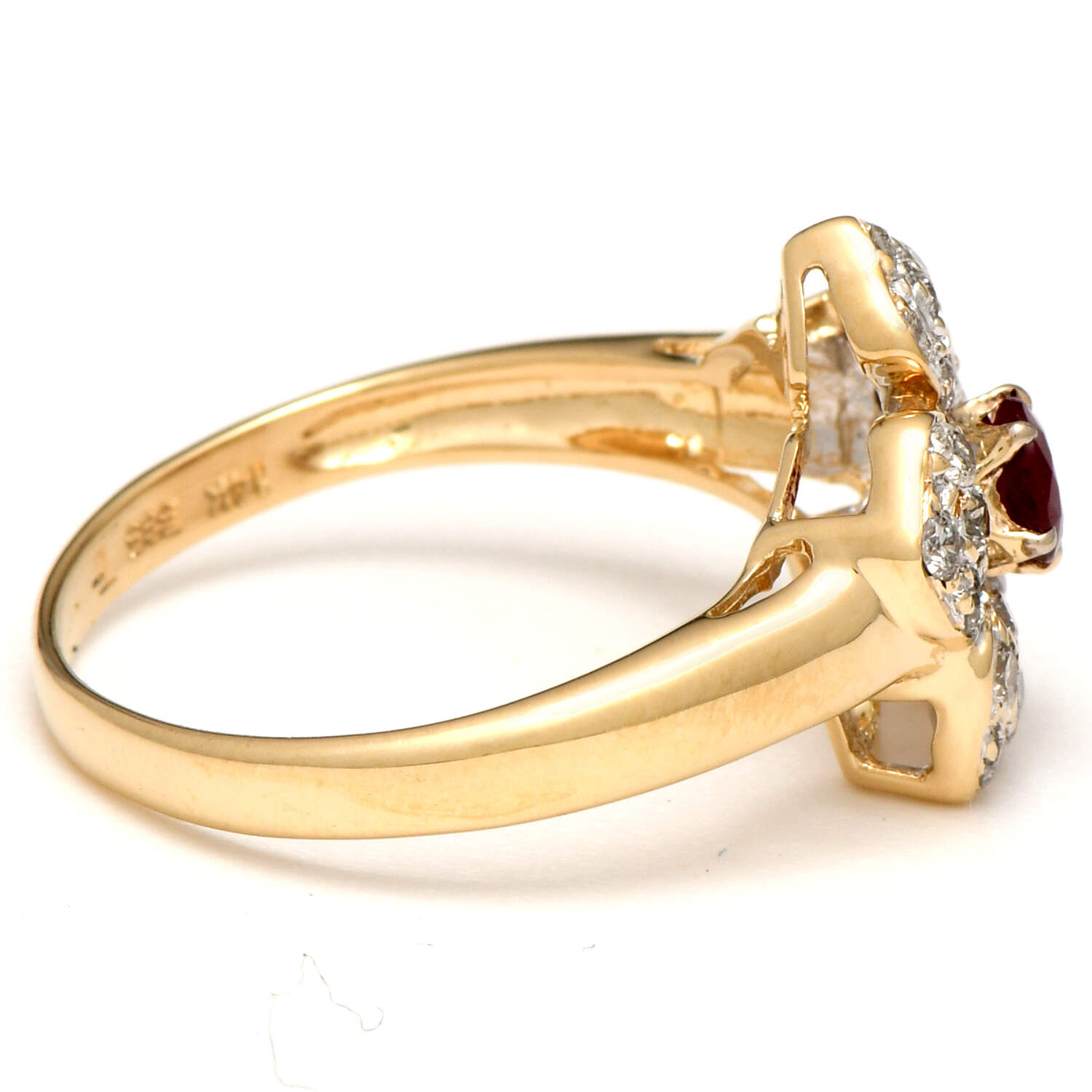 14KYW Ruby(0.22) & Diamond(0.50) Flower Ring-4