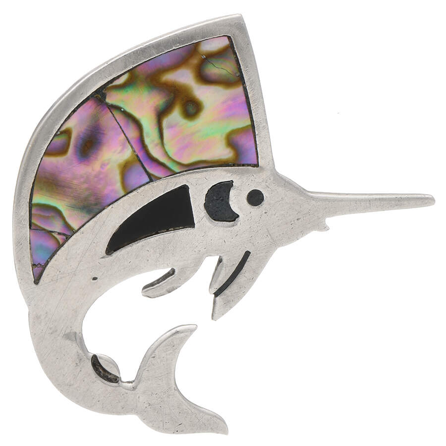 Sterling Silver Abalone Shell Sailfish Pendant-1