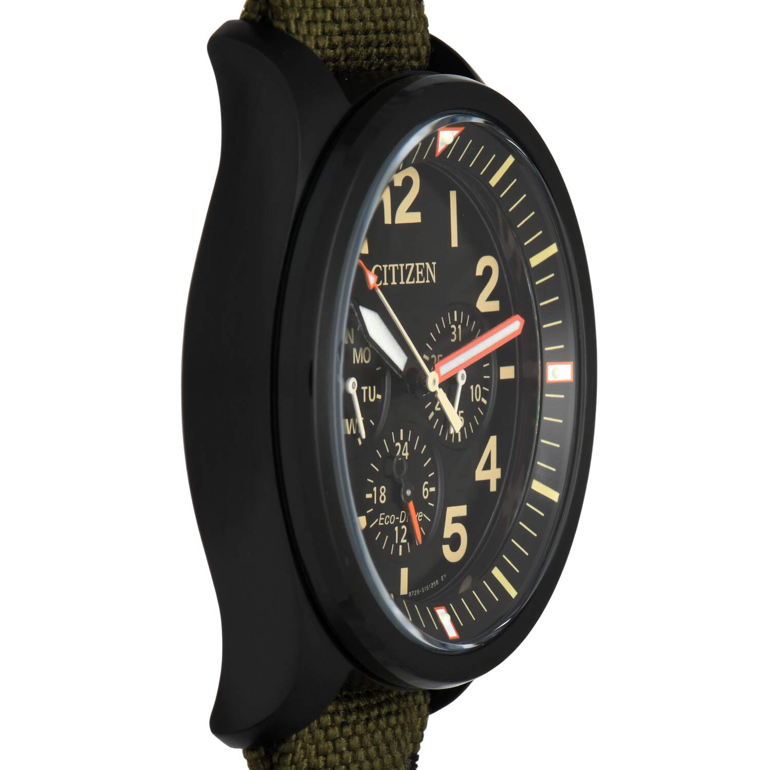 Citizen Eco Drive Mens Garrison Day Date with Green Nylon Strap-6