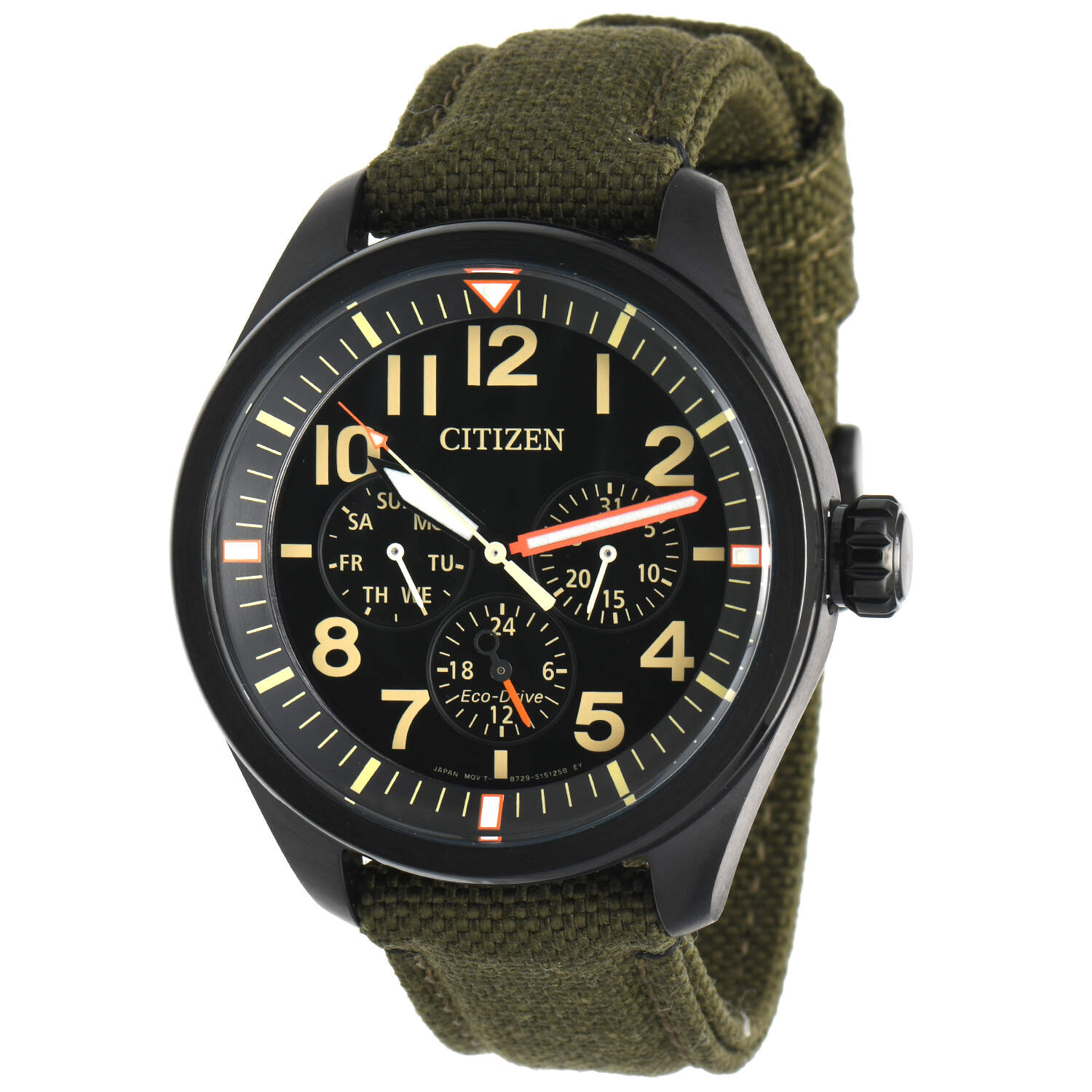 Citizen Eco Drive Mens Garrison Day Date with Green Nylon Strap-1