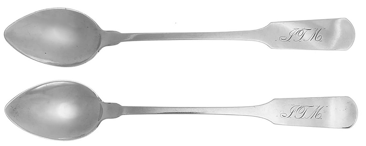 Coin Silver Flatware Tablespoon (Serving Spoon) - Set of 2 by Benjamin Sanderson-1