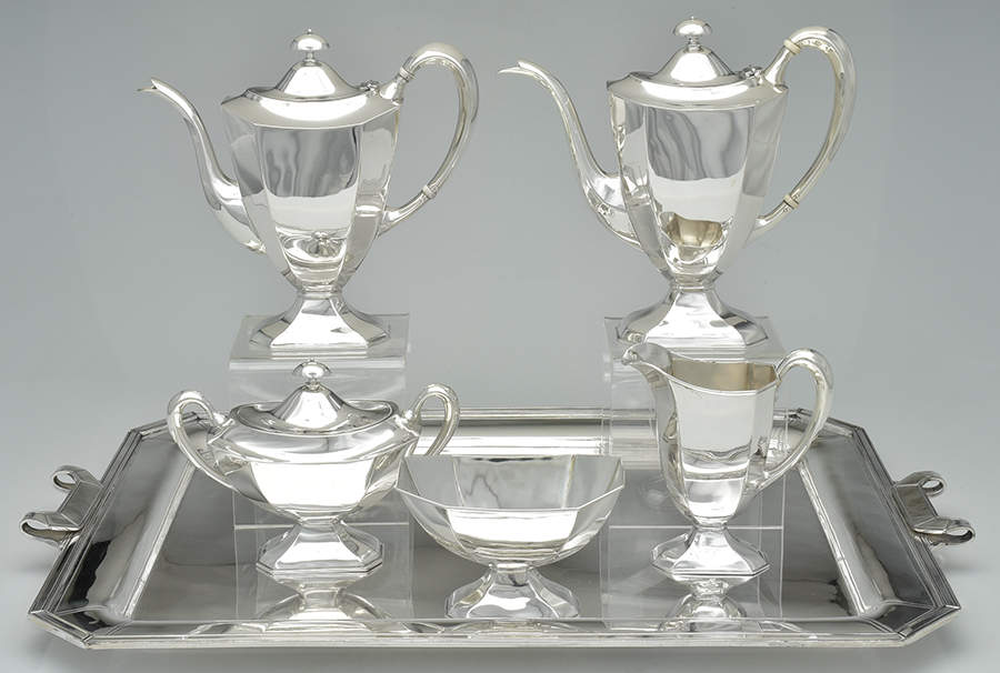 1318 (Sterling, Hollowware) 6 Piece Tea Set (SCP, STP, SCR, SSU, SWB, PWT) by Barbour Silver (USA)-1