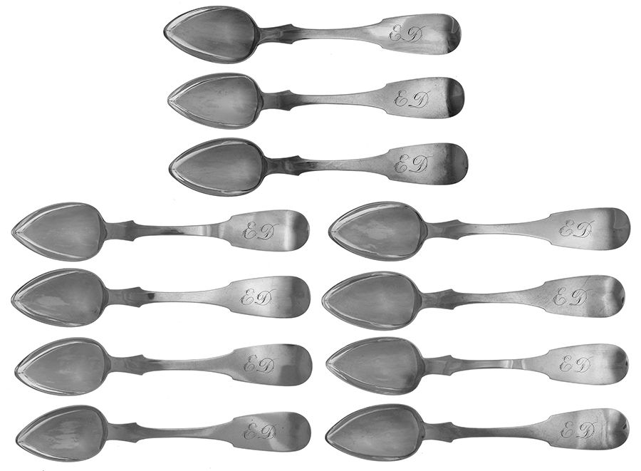 Coin Silver Flatware Teaspoon - Set of 11 by Charles F. Greenwood-1