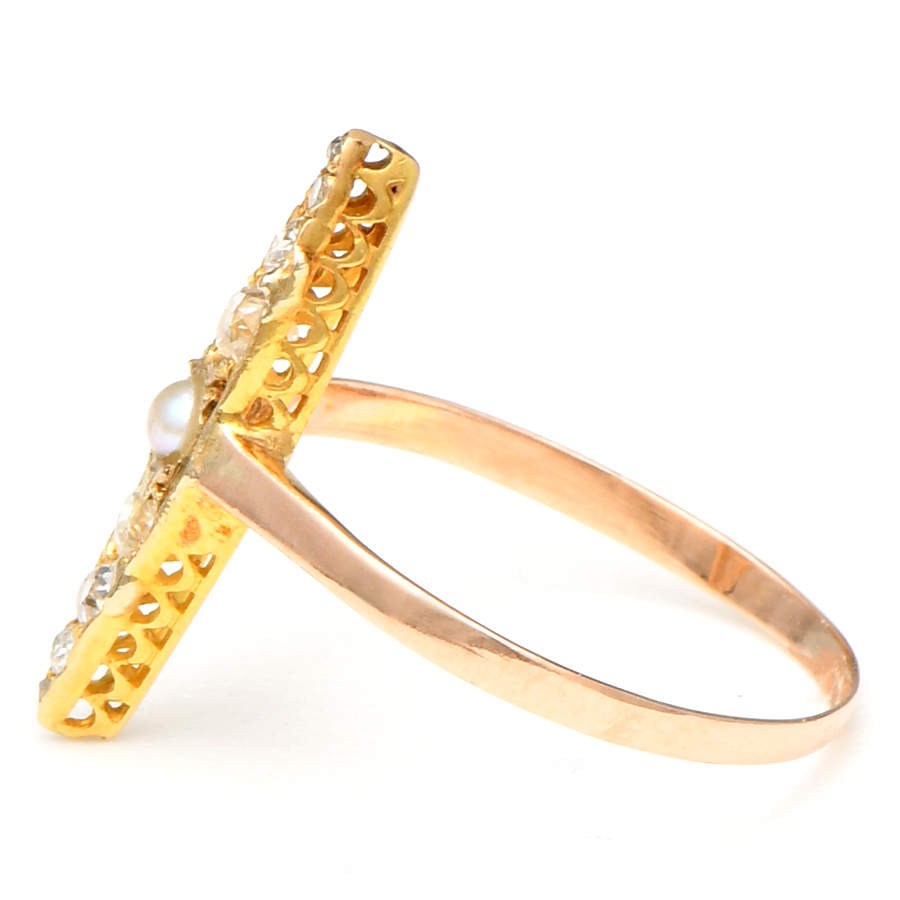 14KY Victorian Antique Diamond & Seed Pearl Ring-3