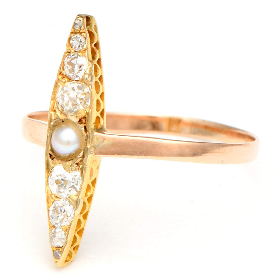14KY Victorian Antique Diamond & Seed Pearl Ring-1