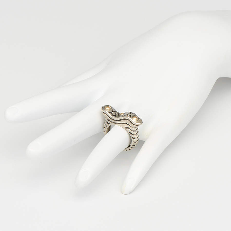 Sterling & Vermeil Wavy Grooved Dotted Band Ring-5