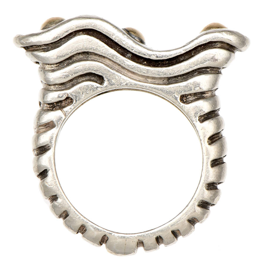 Sterling & Vermeil Wavy Grooved Dotted Band Ring-4