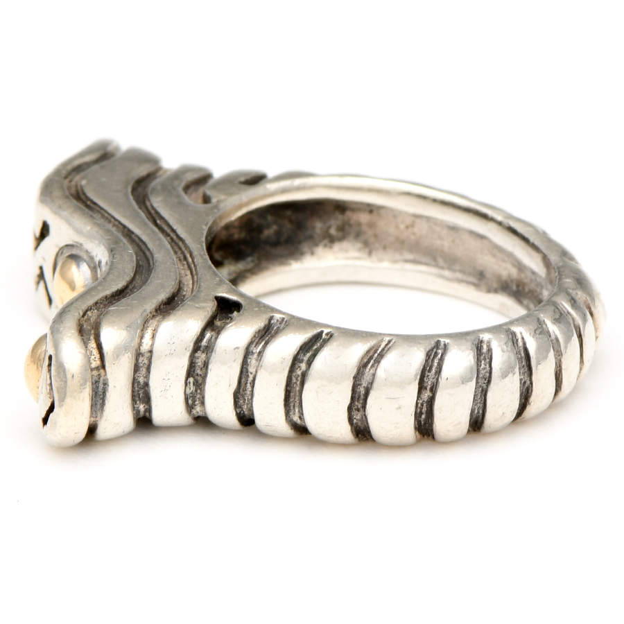 Sterling & Vermeil Wavy Grooved Dotted Band Ring-3