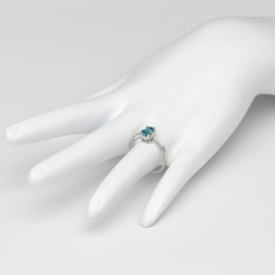 14KW Blue Zircon(1.32) & Diamond Halo Ring-5