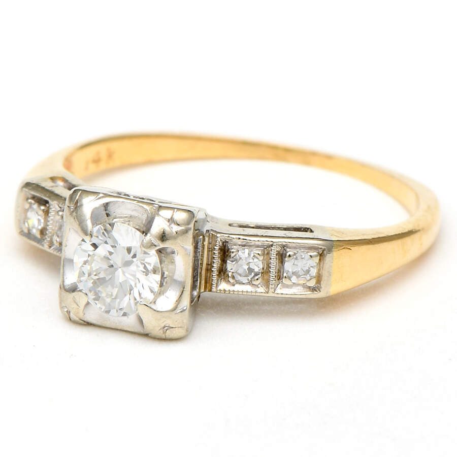 14KYW Retro Modern Box Head Diamond (0.34) Ring-1