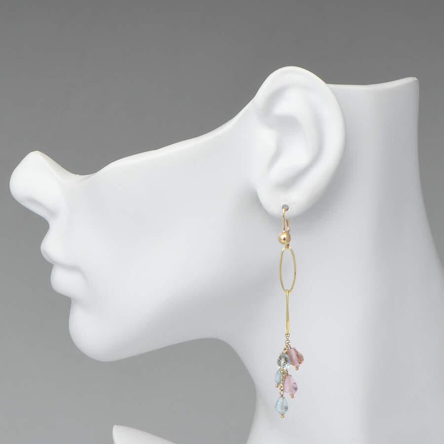 14KY Pink & Blue Briolette Glass Beads Earrings-3