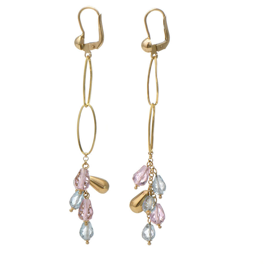 14KY Pink & Blue Briolette Glass Beads Earrings-2