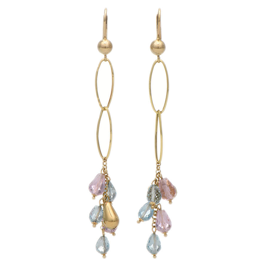 14KY Pink & Blue Briolette Glass Beads Earrings-1