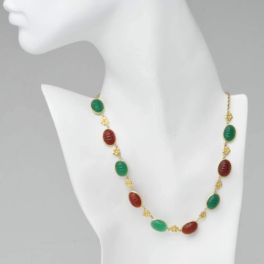 14KY Carved Chalcedony(63) Station Necklace-5
