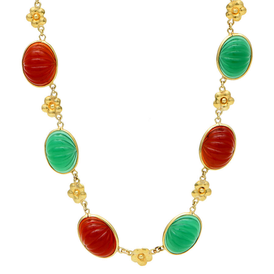 14KY Carved Chalcedony(63) Station Necklace-1
