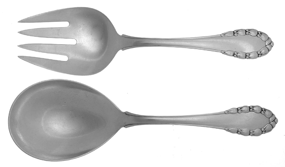 Georg Jensen (Denmark) Lily of The Valley-Rose (Sterling) Solid 2-Piece Vegetable Serving Set