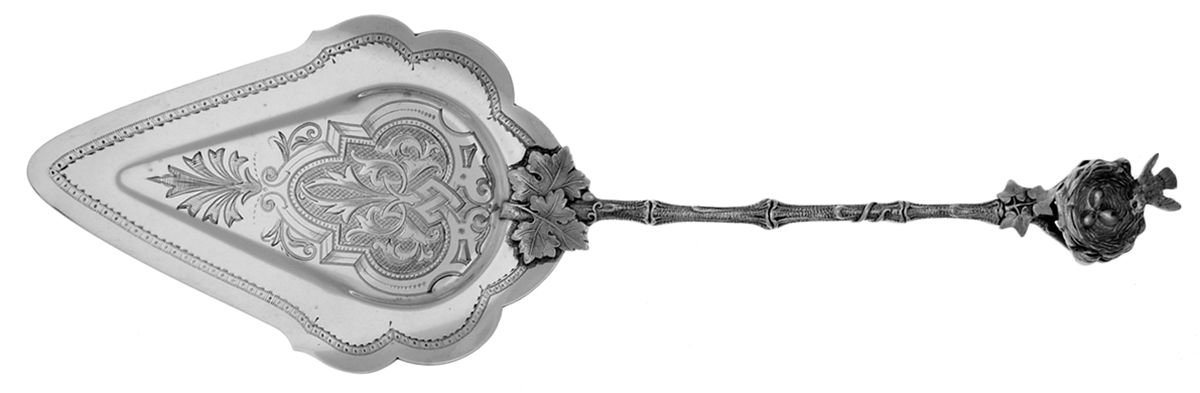 Birds Nest (Sterling, 1865) Large Solid Bright Cut Pie Knife by Gorham Silver-1