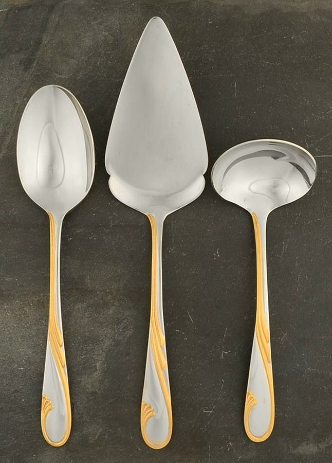 Gorham Silver Golden Swirl (Stainless-Gold) 3 Piece Completer Set