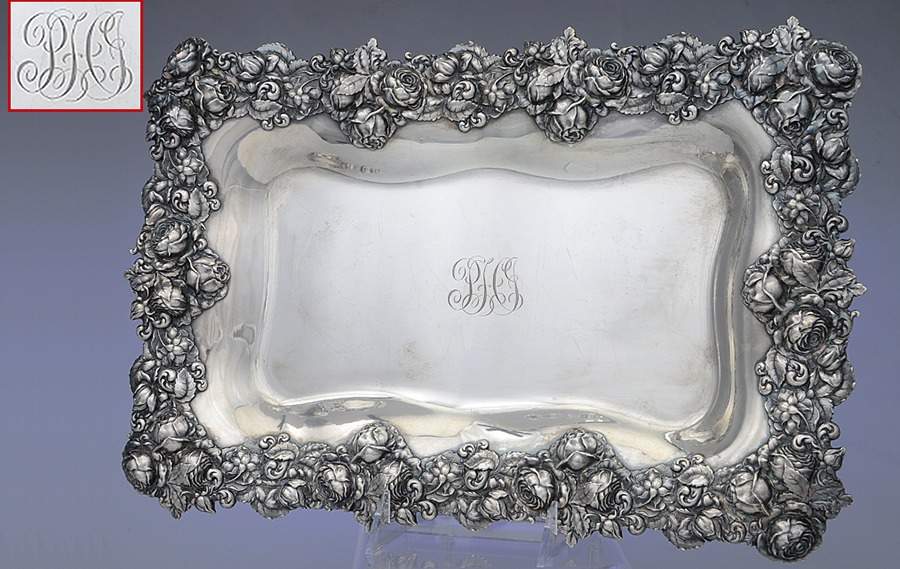 American Beauty (Sterling, Hollowware) 16" Rectangular Tray by George W Shiebler-1