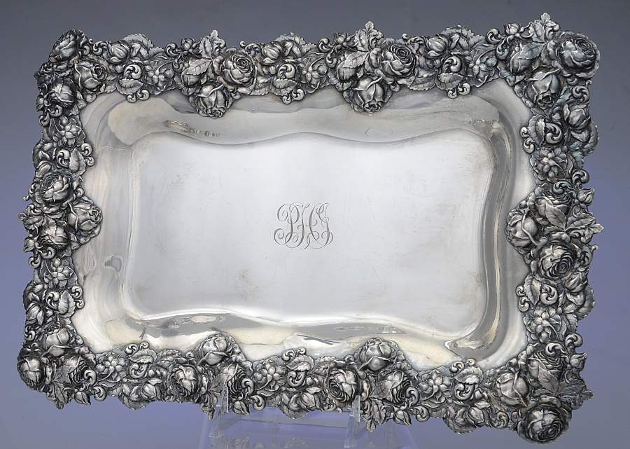 American Beauty (Sterling, Hollowware) 16" Rectangular Tray by George W Shiebler-5