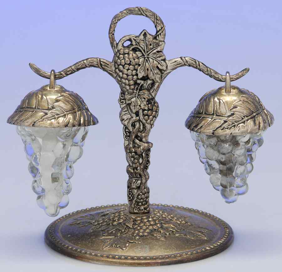 Godinger Vineyard (Silverplate, Hollowware) Glass Salt & Pepper Set with Metal Holder