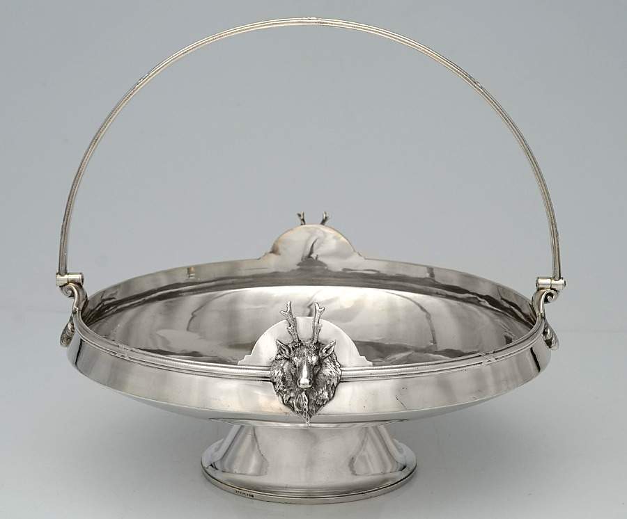 Saxon Stag (Sterling, Hollowware) 9" Handled Basket by Gorham Silver-3