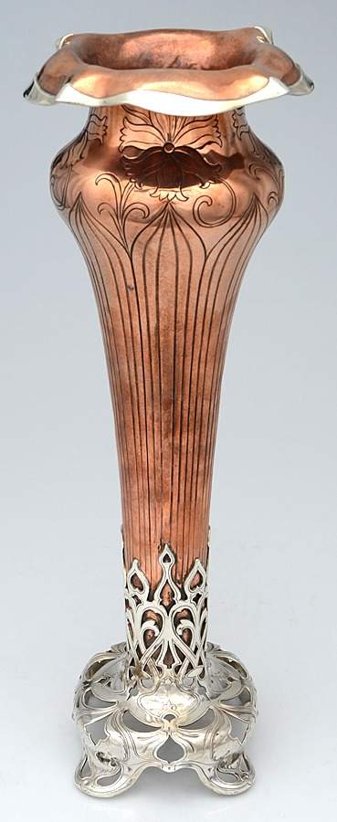 Athenic (Sterling, Hollowware) Copper w/Sterling Accent Trumpet Vase by Gorham Silver-4