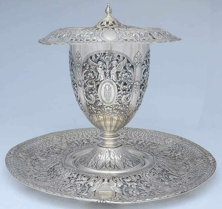 A12141 (Sterling, Hollowware) Round Footed Centerpiece & Underplate with Slvp Frog by Gorham Silver-1