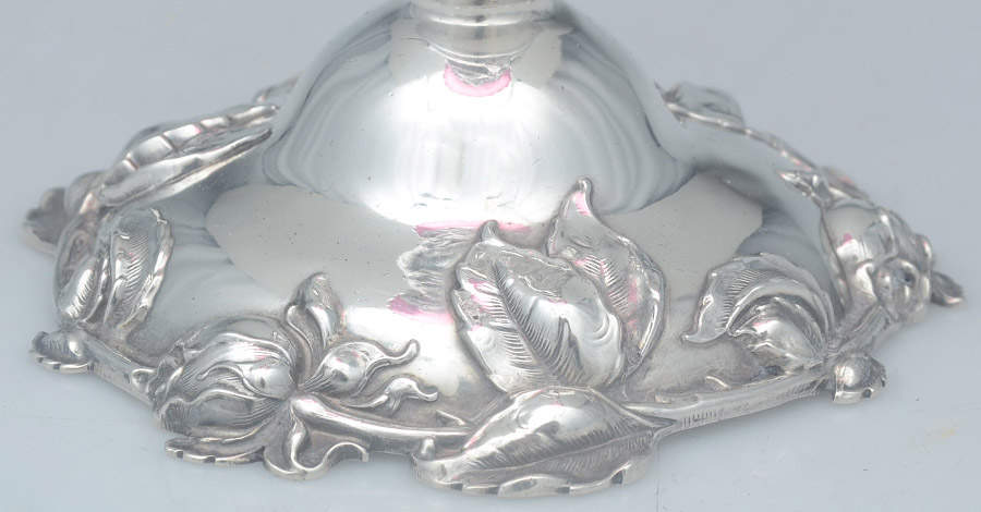 636 (Sterling, Hollowware) Cranberry Glass Trumpet Vase with Sterling Base by Gorham Silver-2