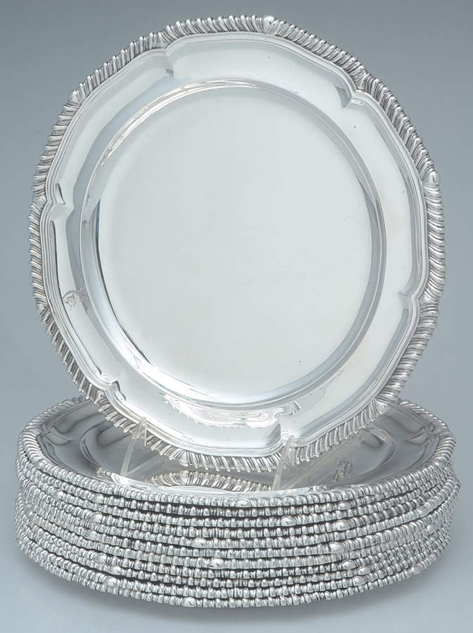 8819 (Sterling, Hollowware) (Set of 12) 10" Dinner Plates by John Samuel Hunt-1