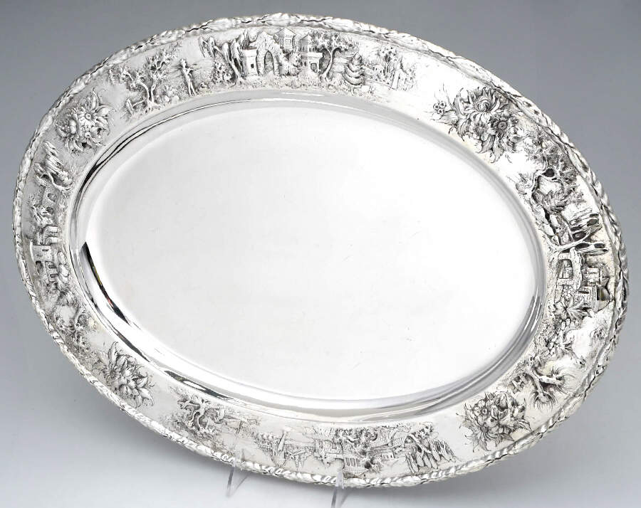Repousse-Full Chsd-Landsc(925-1000) 21" Waiter Tray by Kirk Stieff-3