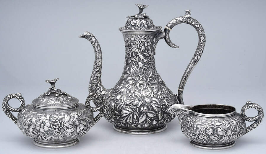 Repousse-Full-Hand Chased (925-1000) 3 Piece Coffee Set (SCP1, SCR1 & SSU1) by Kirk Stieff-1