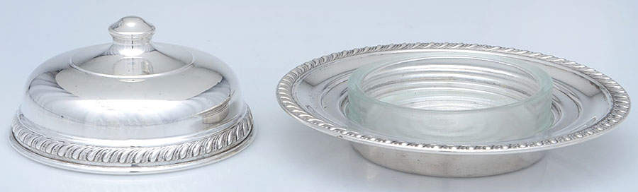 Gadroonette (Sterling, 1938, Hollowware) Round Covered Butter with Glass Liner by Manchester-1