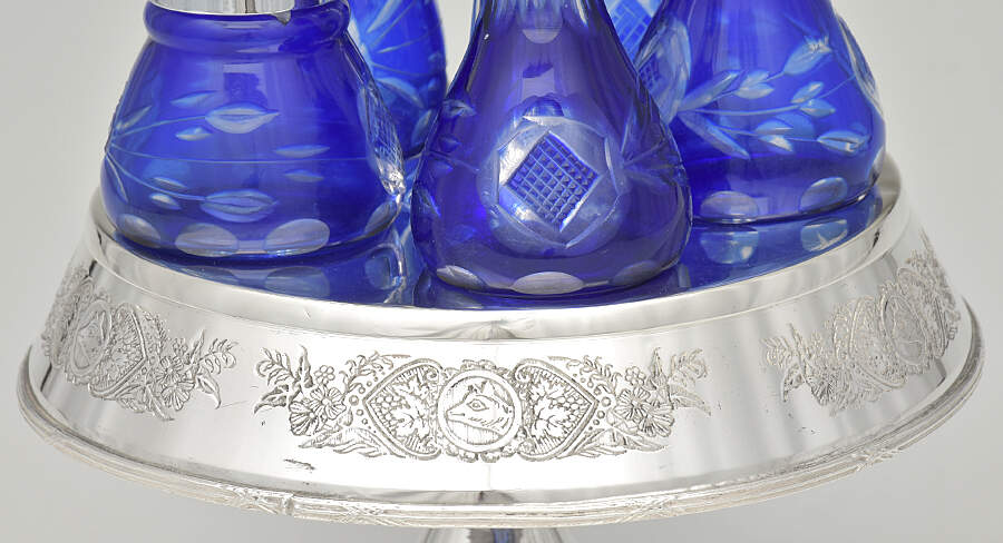 Silverplate Hollowware Cruet Set (5 Crystal Bottles with Stand) by Mermod,Jaccard&King-3