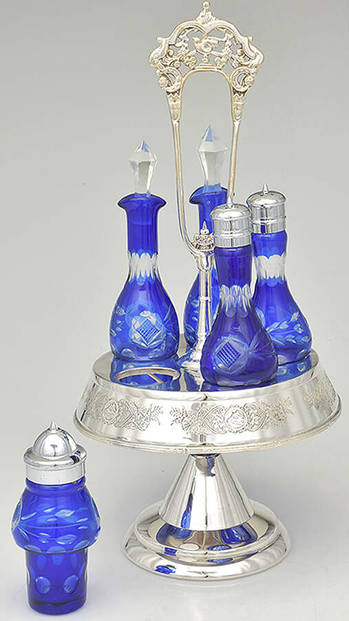 Silverplate Hollowware Cruet Set (5 Crystal Bottles with Stand) by Mermod,Jaccard&King-2