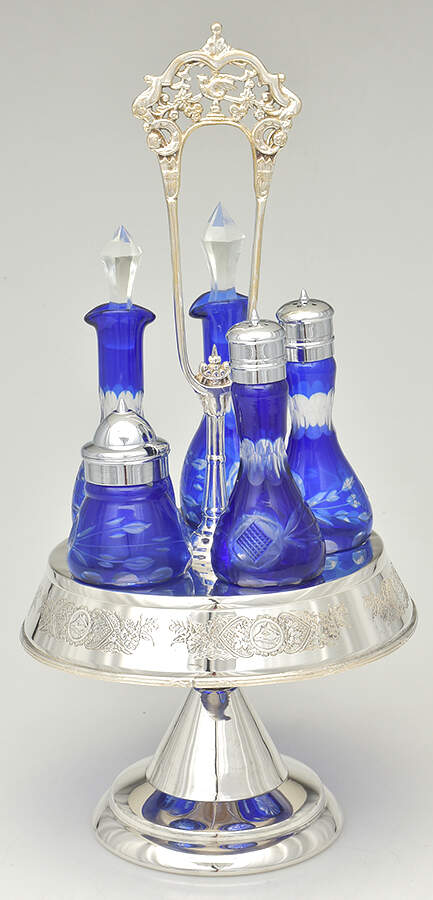 Silverplate Hollowware Cruet Set (5 Crystal Bottles with Stand) by Mermod,Jaccard&King-1