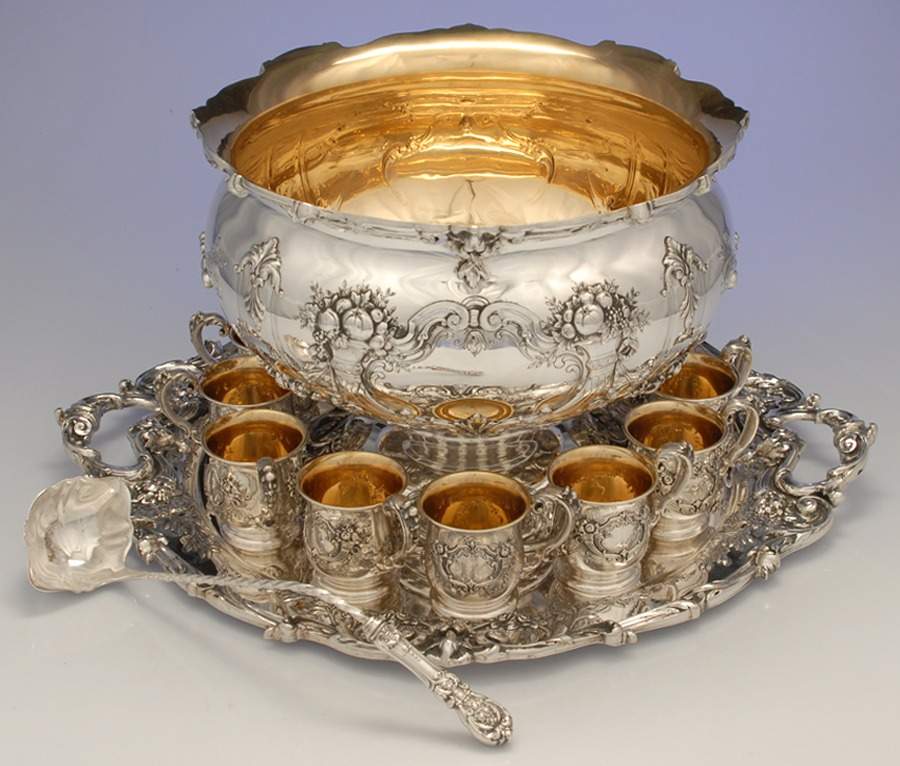 Francis I (Sterling, Hollowware, No Dates) Sterling Punch Set (Bowl,Tray,Ladle&12cups) by Reed & Barton-1