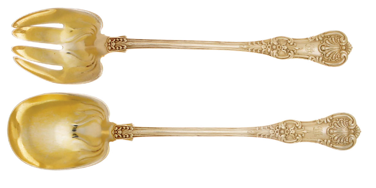 Tiffany & CO SILVER English King (Sterling, 1885, Monograms) 2 Piece Solid Seafood Serving Set