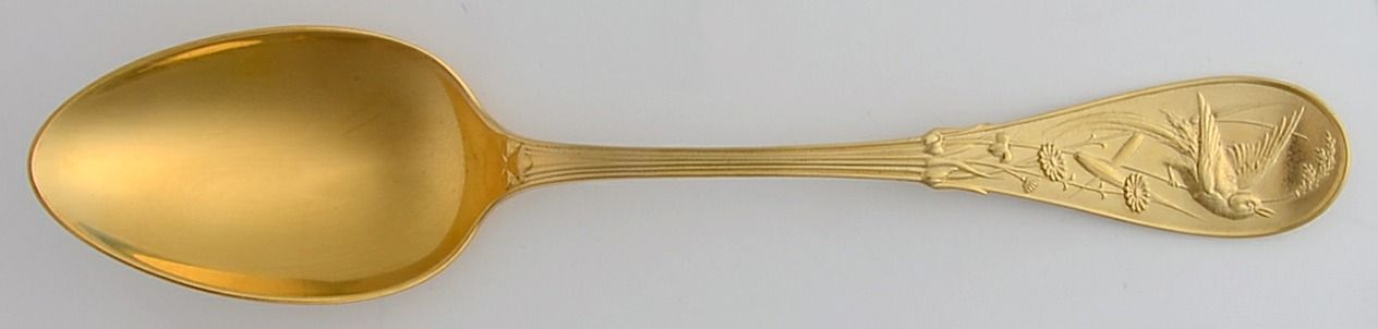 Tiffany & CO SILVER Japanese Gold (Strl,1871,Gold Vermeil) Monogrammed Oval Dessert/Soup Spoon