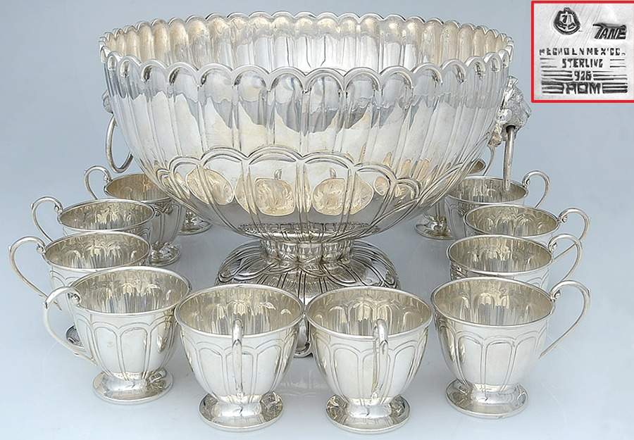 TNE3 (Sterling, Hollowware) Punch Set (Bowl and 12 Cups) by Tane Orfevres-4