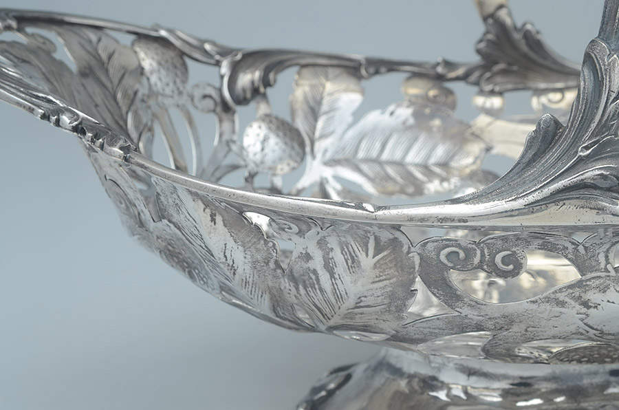 Strawberry (Sterling, Hollowware) Oval Handled Pedestal Basket by Tiffany & CO SILVER-4