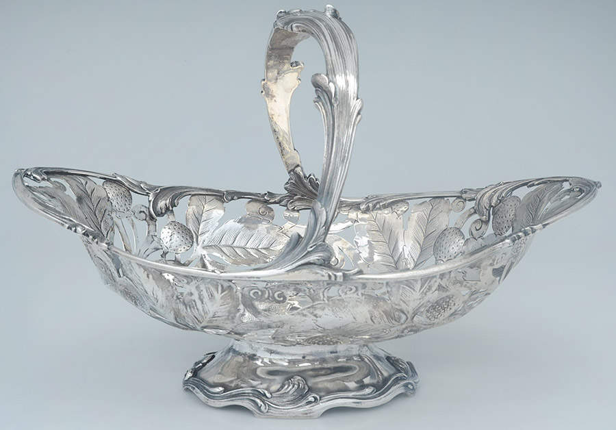Strawberry (Sterling, Hollowware) Oval Handled Pedestal Basket by Tiffany & CO SILVER-1