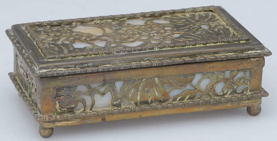 Grapevine (Plated Copper, Hollowware) Stamp Box & Tray with Caramal Glass by Tiffany & CO SILVER-1