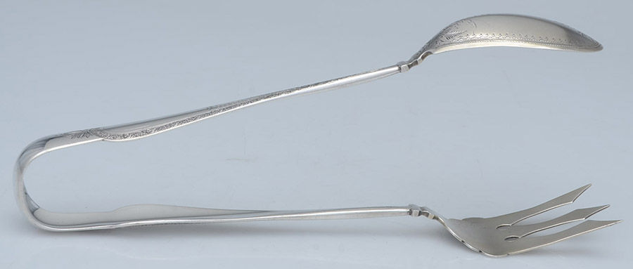 Sterling Flatware Ovesize Ice Serving Tongs w/Bright Cut by Unknown Mfg Silver-1