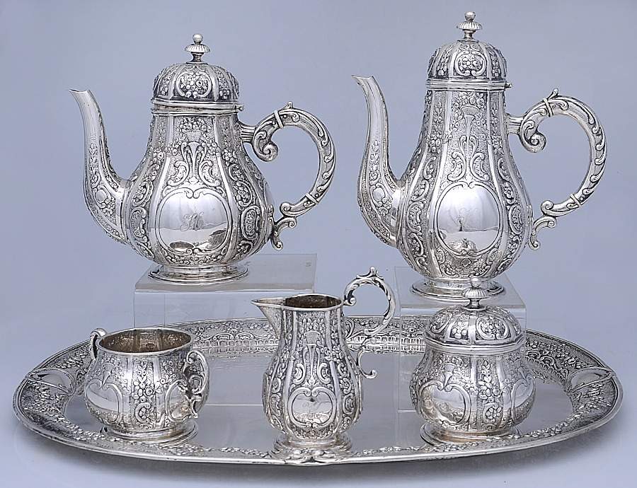 Germany Sterling Hollowware 6 Piece Tea Set (CP1, TP1, CR1, SU1, WB1, WTLM1) by Unknown Manufacturer-1