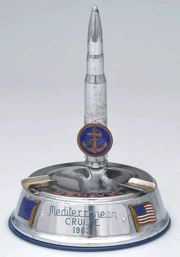 U S Navy (Chrome, Hollowware) Ashtray & Lighter Combo by Unknown Manufacturer-3